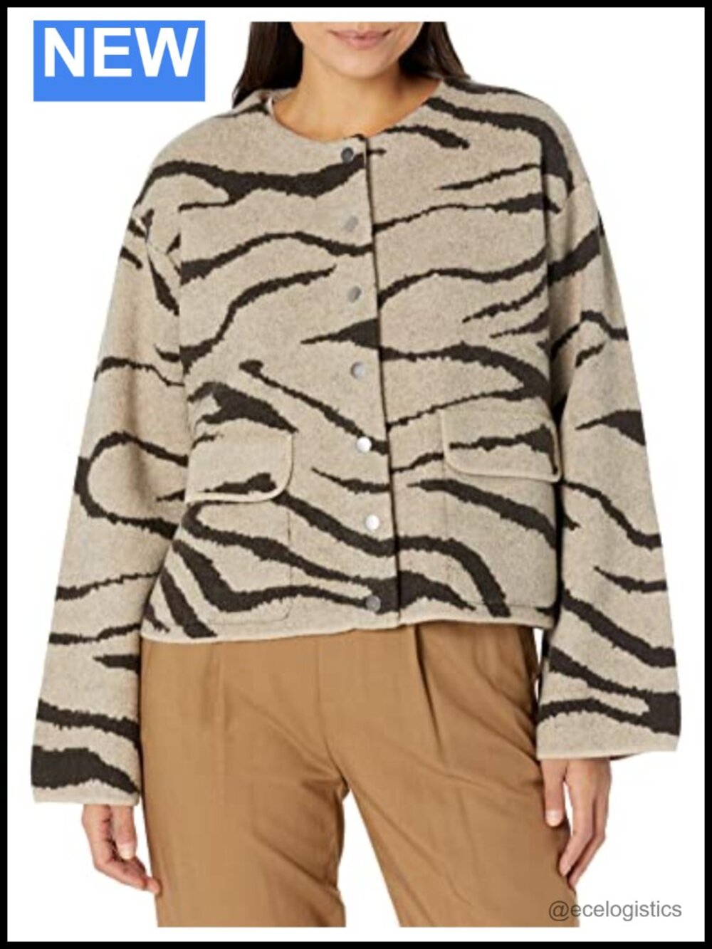 Zebra Jacquard Cropped Jacket Drop Shoulders